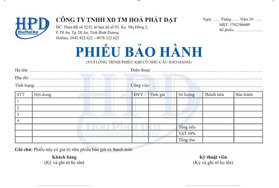 Hình Ảnh: phiếu bảo hành