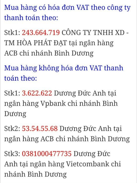Thông tin mua hàng của Hòa Phát Đạt